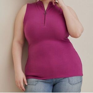 Torrid Purple Foxy Mock Neck Zip Up Tank Stretch Knit Size 2X